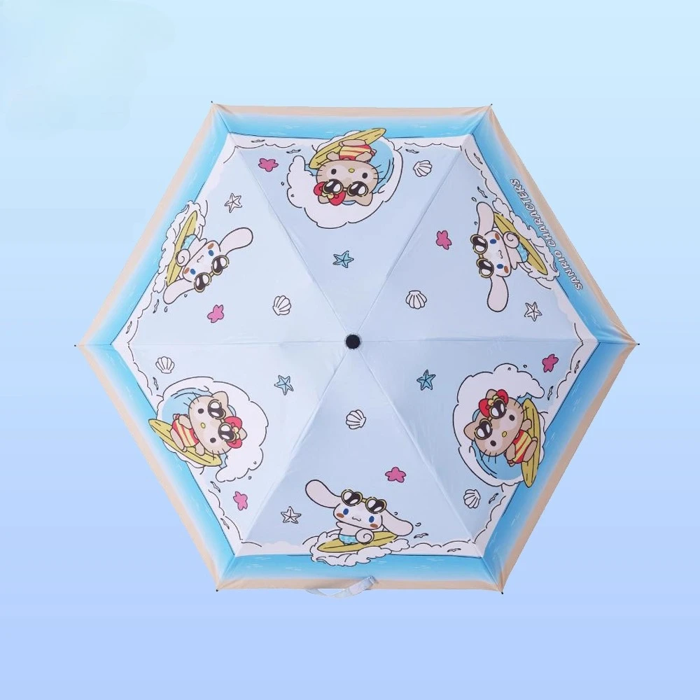 

Hello Kitty Licensed UV Protection Umbrella - Portable Compact Folding Sun Umbrella, Black Summer Design for Women, Outdoor