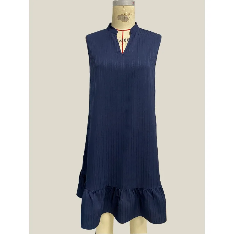 فستان قصير بدون أكمام مكشكش على الموضة للنساء لصيف 2024 فساتين أنيقة فضفاضة غير رسمية باللون الأخضر للنساء رداء نسائي مثير