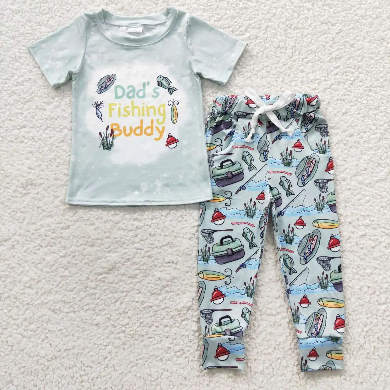 

BSPO0112 Kids Clothes Set Short Sleeve Top With Pants 2 Pieses Set Fish Print Boys Boutique Outfits