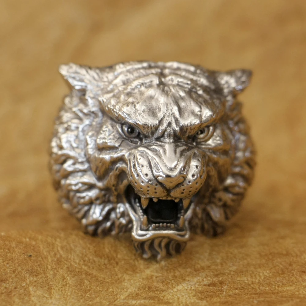 Huge Cupronickel Tiger King Biker Ring Punk Jewelry CP396 Open US Size 8-15