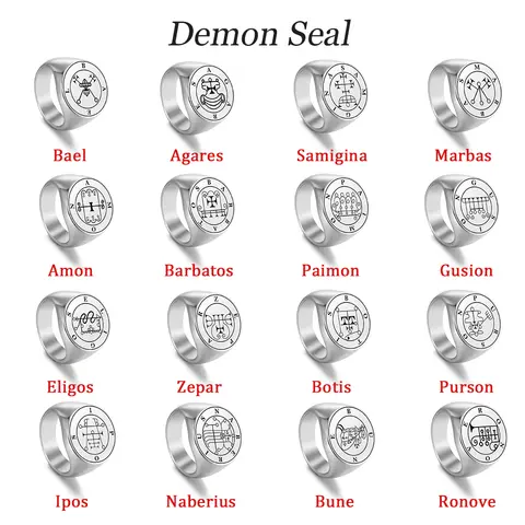EUEAVAN King Asmoday Demon Seal Ring Stainless Steel Silver Color Vintage Key of Solomon Rings Amulet Jewelry Wholesale