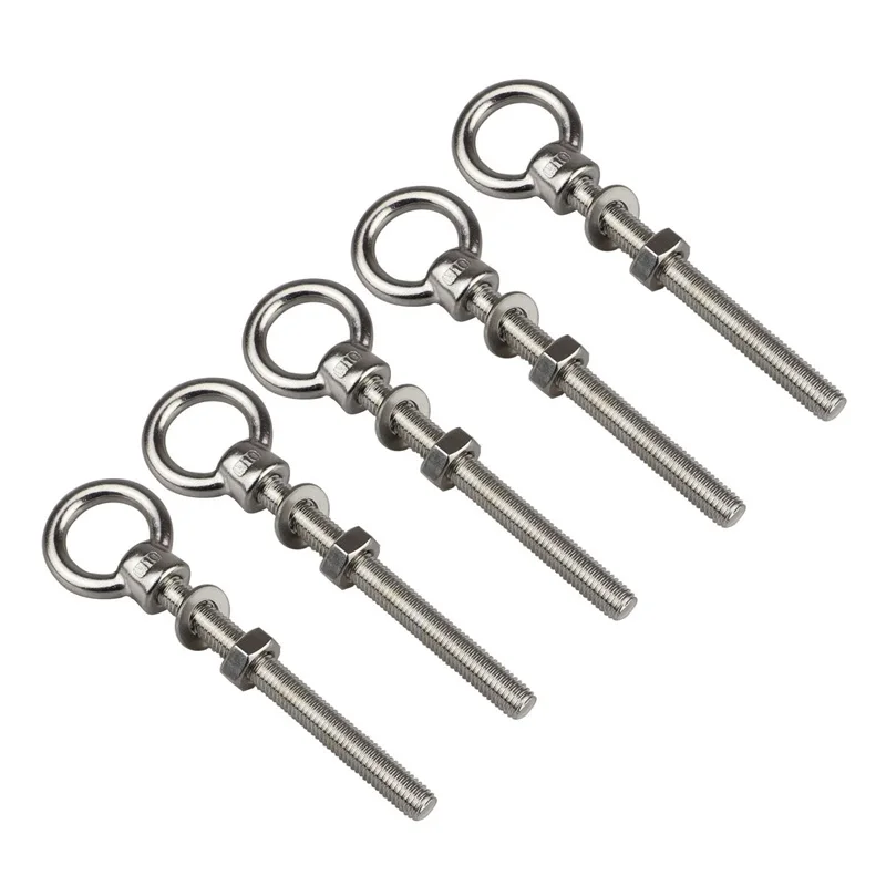 5 Pieces JIS1169 Long Shoulder Lifting Eye Bolt With Nut Ring Loop Hole 316 Stainless Steel M6 M8 M10 M12