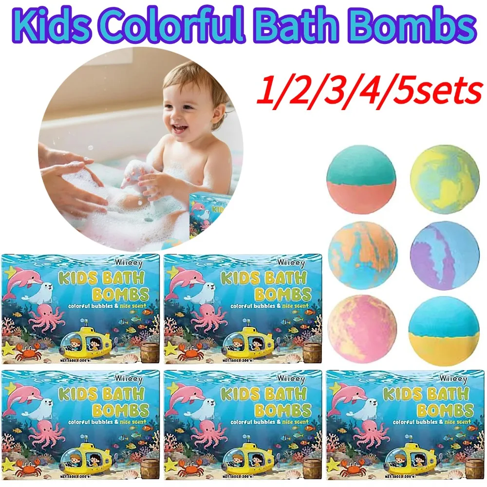 Kids Colorful Bath Bombs Bath Color Fizzy Spa Balls Gift Set for Kids Bathtub Fun Relaxing Funny Skin Friendly Bubble Bathing