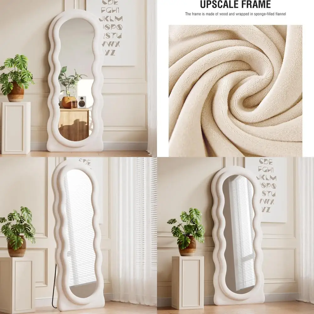 Miroir ondulé pleine longueur 63x24 – Miroir suspendu ou suspendu au mur avec cadre en bois pour une décoration d'intérieur élégante
