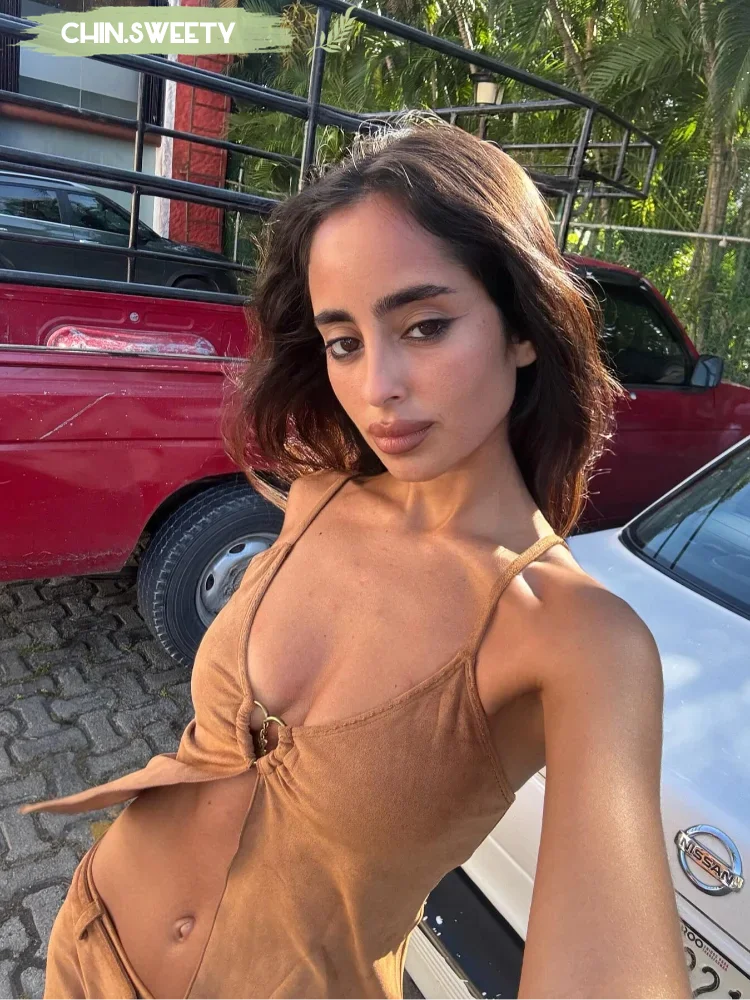 

Women Sexy Solid Metal Sling Top Ladies' Fashion Sleeveless Low Cut Bodycon Vest 2025 New Summer Holiday Street Female Partywear