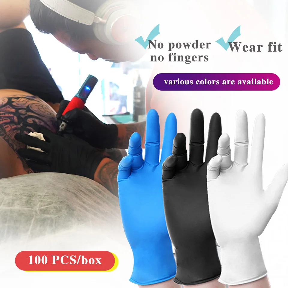 

50/100pcs Gloves Nitrile Food Grade Waterproof Kitchen Gloves Tattoo Black Nitrile gloves No Powder Latex Disposable Gloves