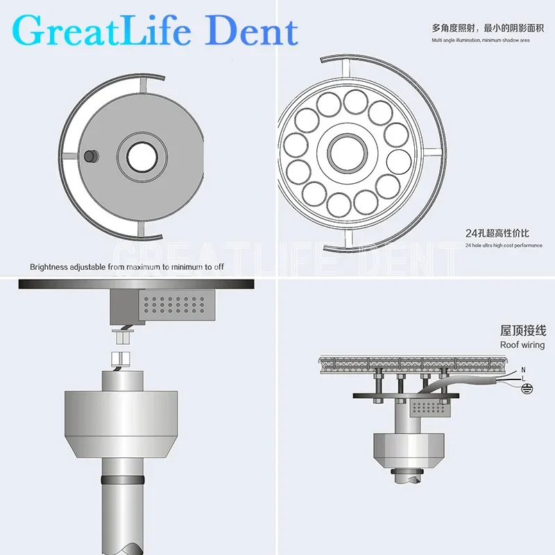 

US EU ES SA MX In Stock GreatLife 36w 12Bulbs LED Dental Super Brightness Ceiling Surgical Exam ENT Surgery Vet PET Tattoo Light