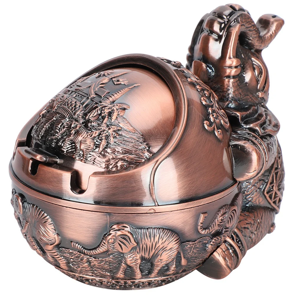 Elephant Decorative Ashtray With Lid For  ettes Metal Smoking Ashtray Holder For Smoker Windproof  ettes Ashtrays  Gift Ornament