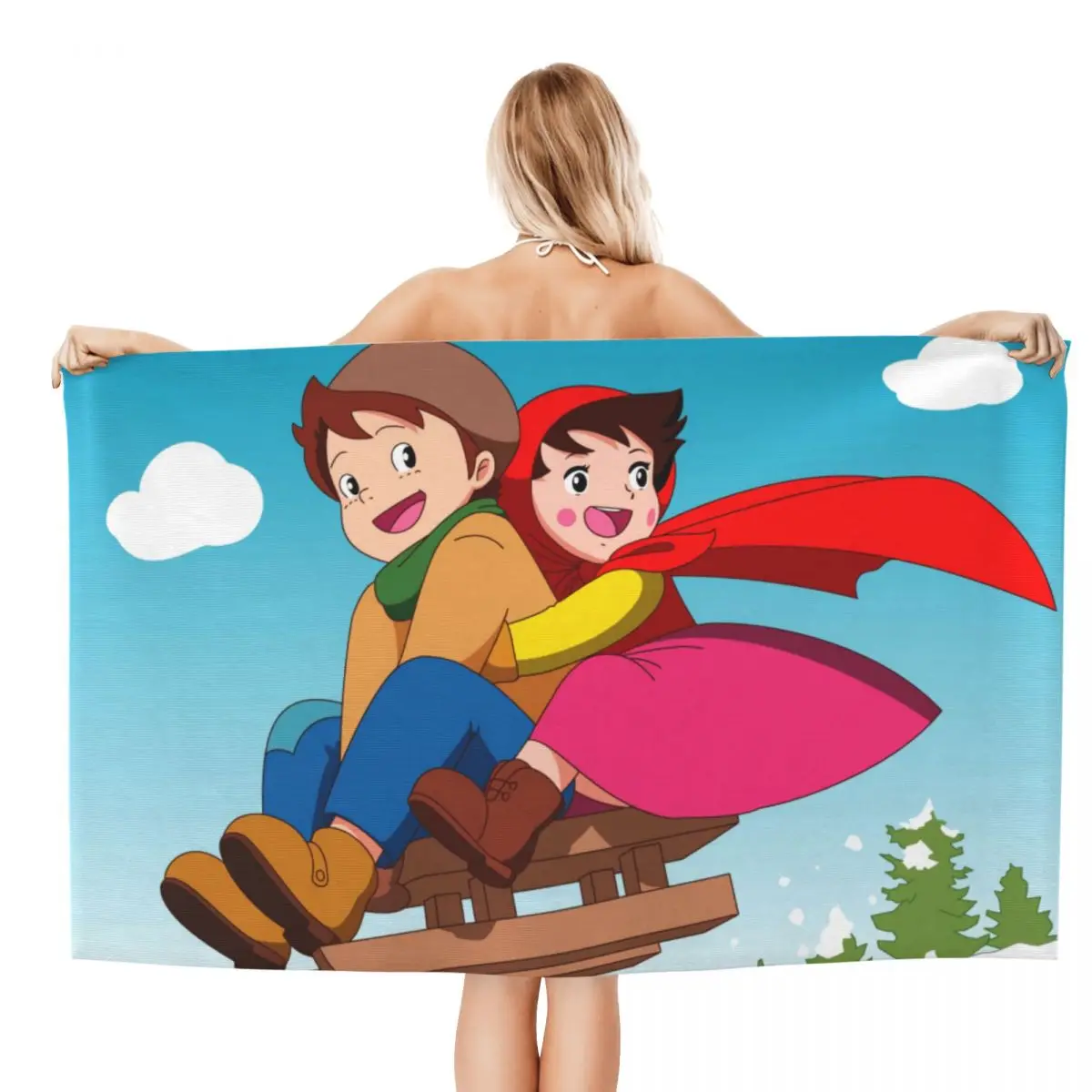 Happy Heidi And Peter Ski Breathable Microfiber Bath Beach Towel Quick Drying Cartoon Alps Girl Anime Shower Yoga Towels