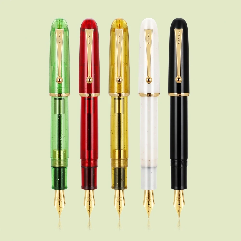 Jinhao 9013 Fountain Pen Four Seasons Color Transparent Barrel Portable Clip Heartbeat F Nib for Office Signature F7702