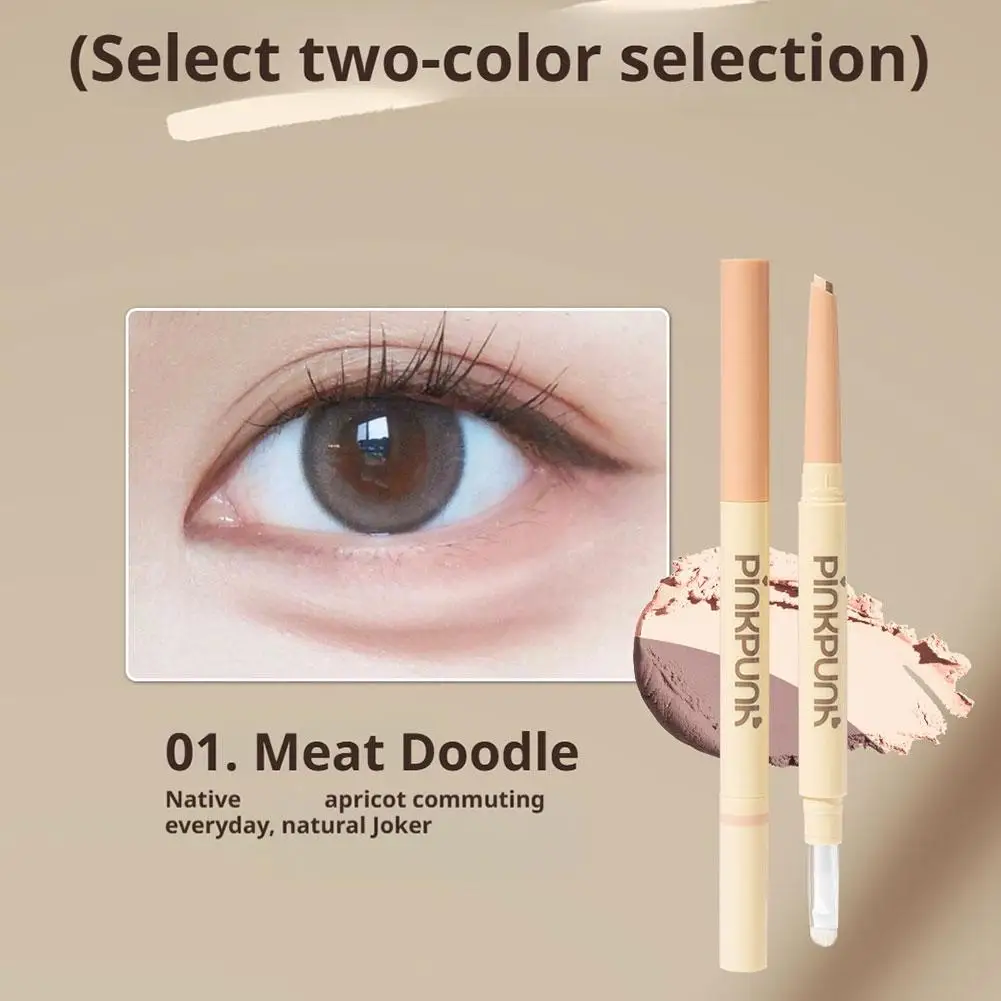 La penna del baco da seta a doppia testa illumina il contorno 2in1 baco da seta naturale con pennello per il trucco degli occhi impermeabile Doodle rosa di carne per principianti