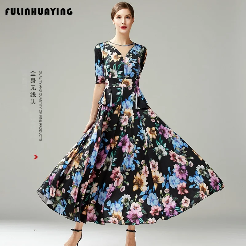 Fulin Huang New Sle Modern Dance Printed Dance Dress National Standard Ballroom Large Swing Dress Waltz Women