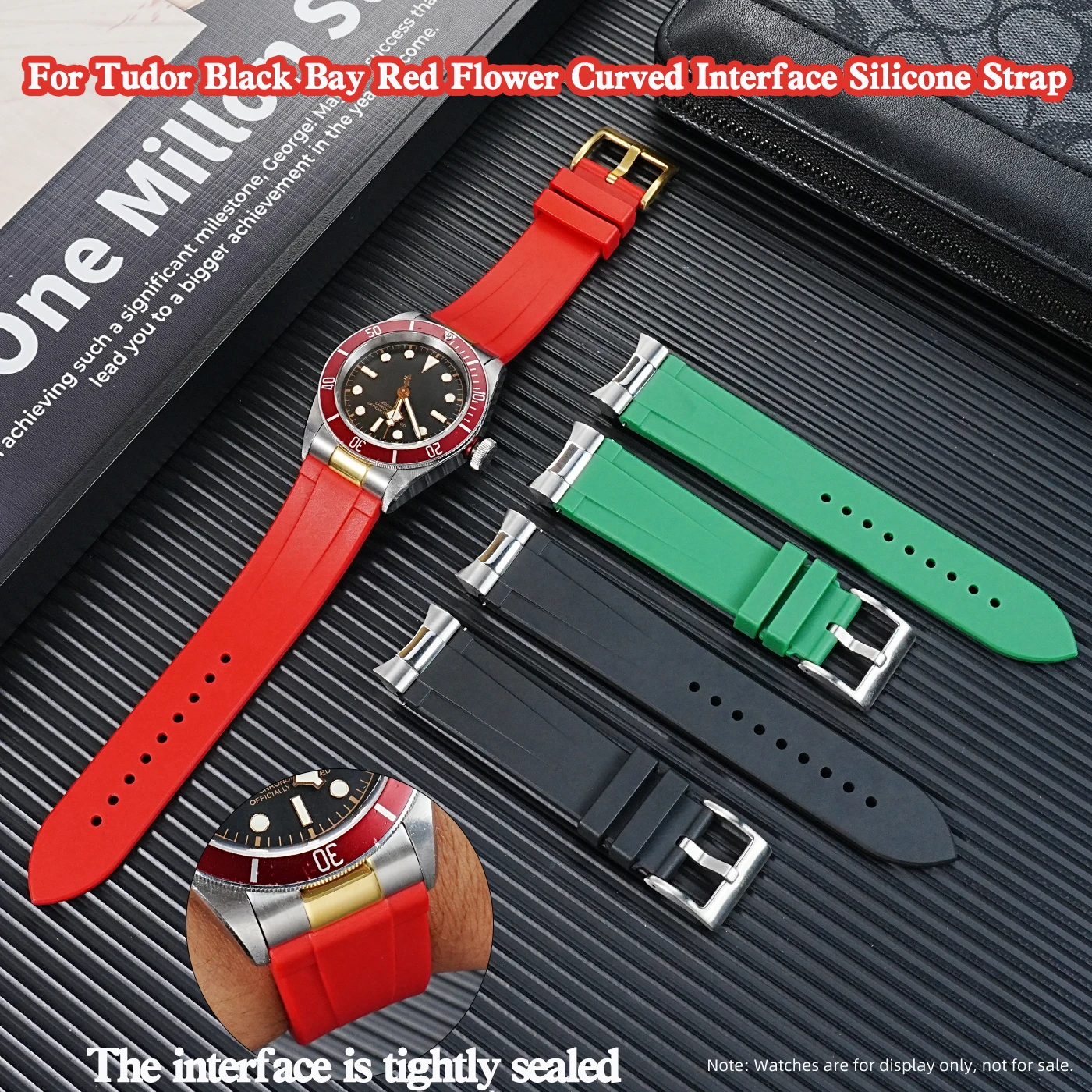 Para Tudor Black Bay Red Flower Little Monster Coke bisel azul marino interfaz curva correa de silicona negro verde rojo 20mm 21mm22mm