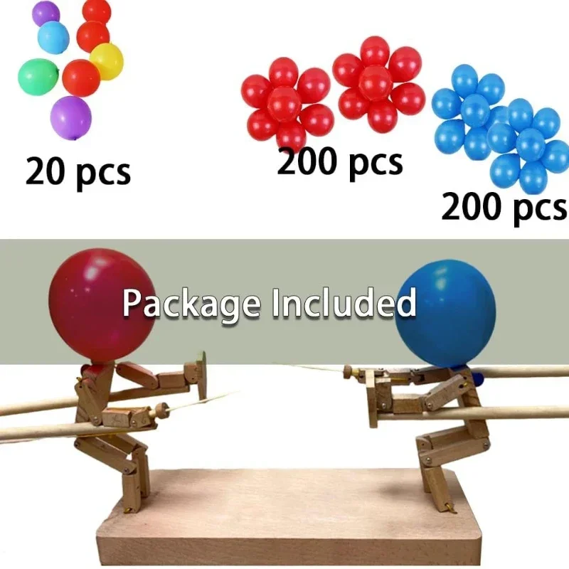 Balón de batalla hecho a mano, cercado de madera, cabeza de marioneta, combate de madera inflable, juego de batalla de globos rápido para 2 jugadores