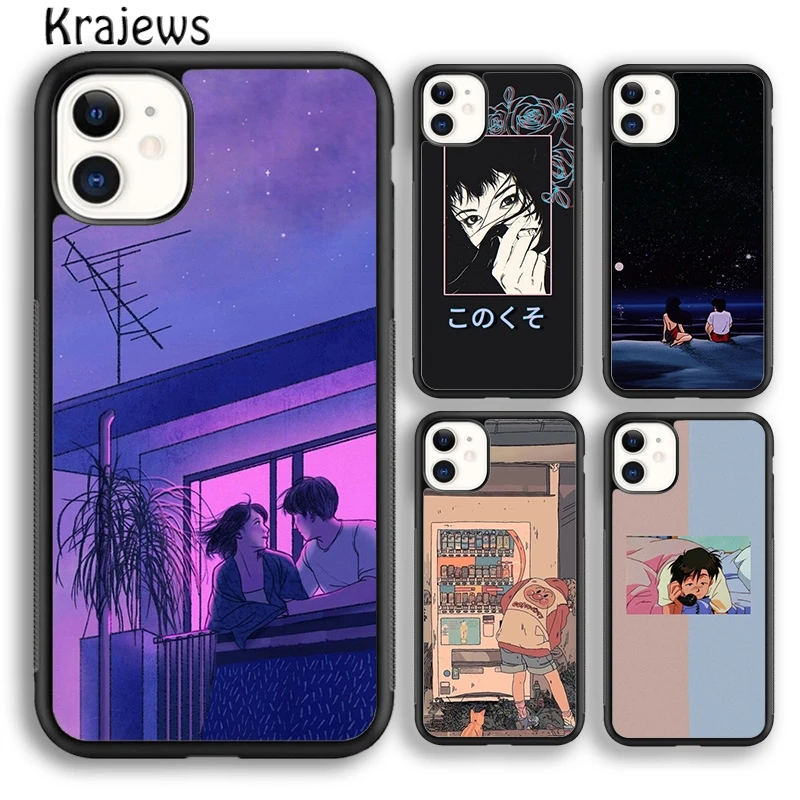 

Чехол для телефона krajew в японском стиле 90-х для iPhone 15 SE2020 14 7 8 plus XR XS 11 12 13 pro max Plus
