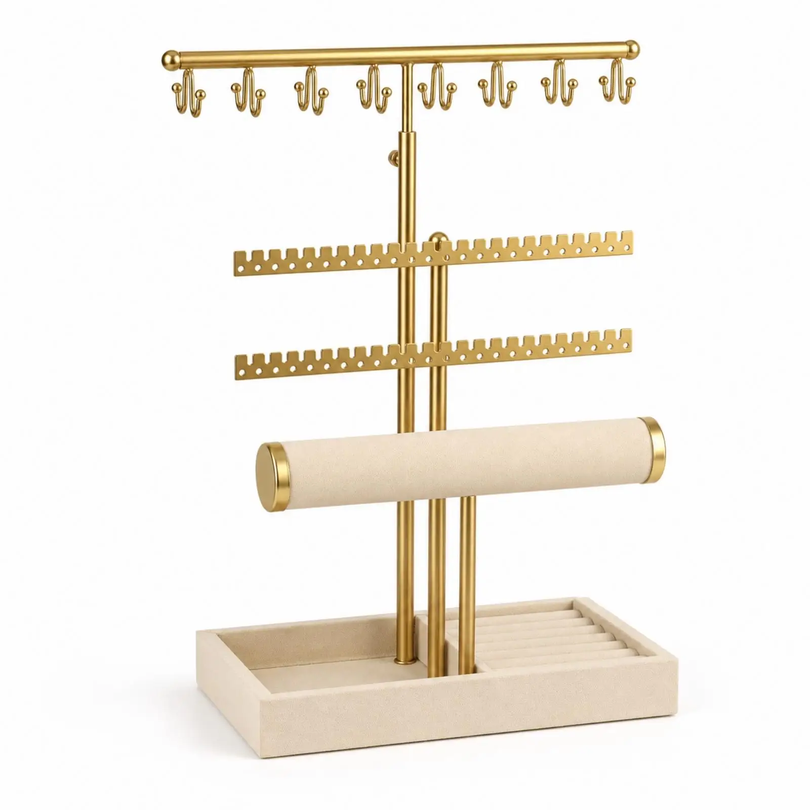 Jewelry Display Stand Featuring Tray Tabletop Necklace Holder with Bar Sturdy