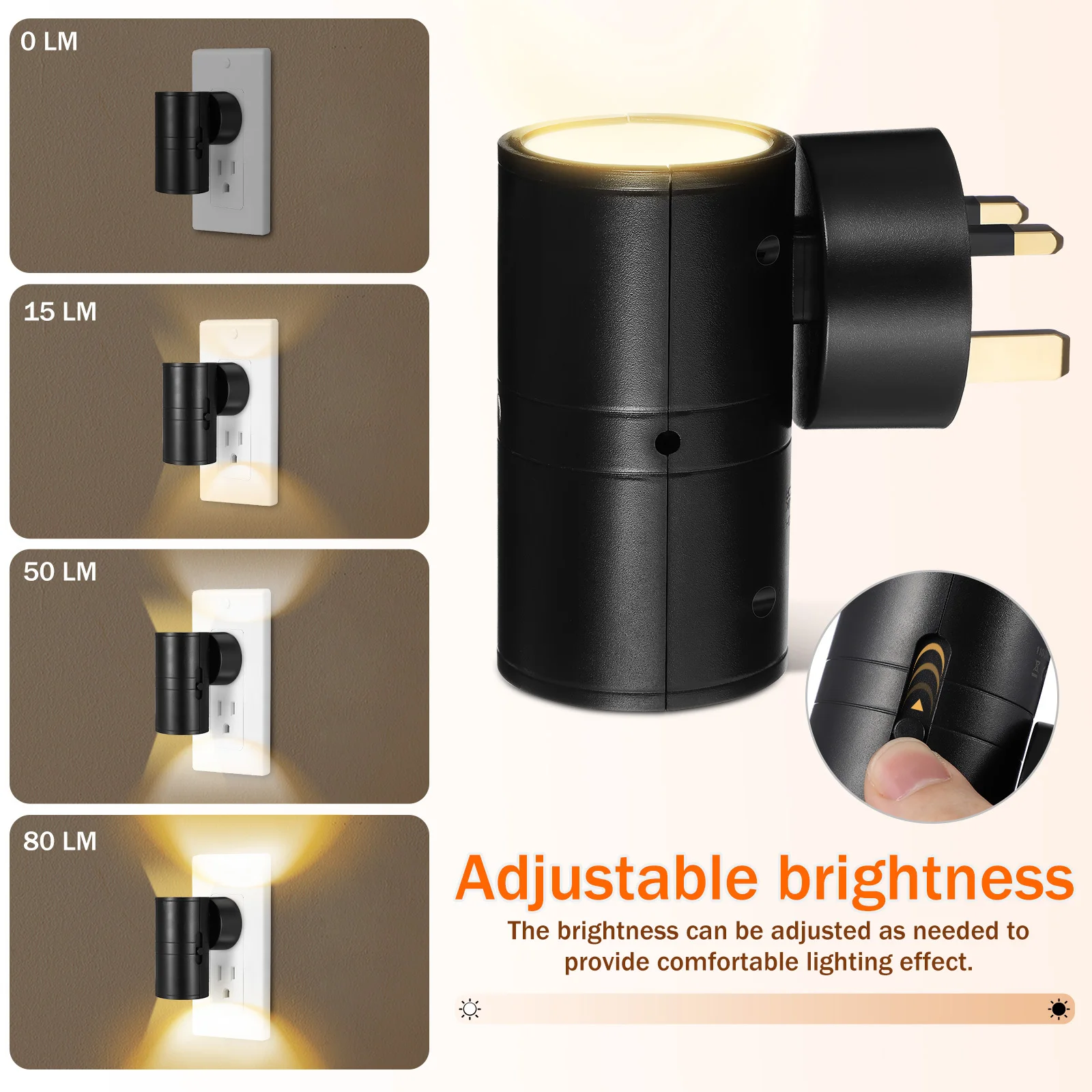 Led Night Light Plug In Wall Sensor Dimmable For Bedroom Hallway Bathroom Kitchen Automatic On Off 220-240V Uk Plug