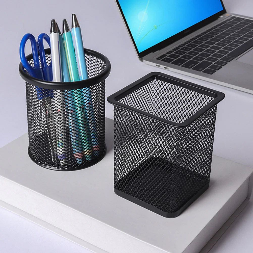 2 Pcs Circular Pen Holders Iron Stationery Containers Smooth Anti Design for Office Study Bedroom Libraries Home