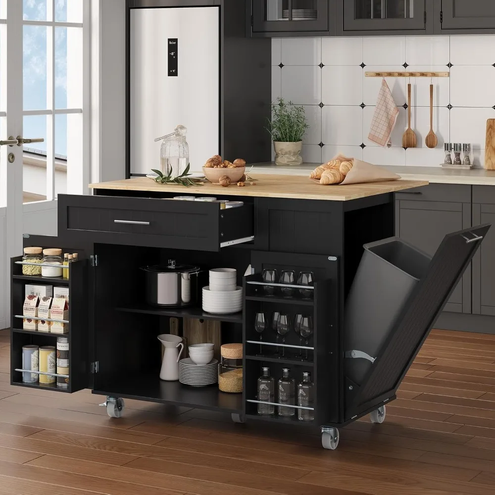 

Kitchen Island with Storage, 31.5" D Rolling Kitchen Cart on Wheels with Widen Drop Leaf Rubberwood Top, Large Mobile Kitchen Is