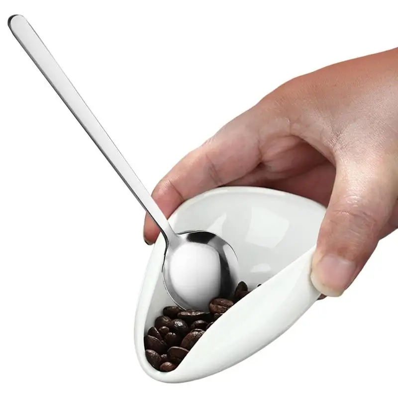 Newest Ceramic Tea Scoop Coffee Bean Scoop Ceramic With Stainless Spoon White Coffee Powder Dosing Bowl Set For Matcha Powder