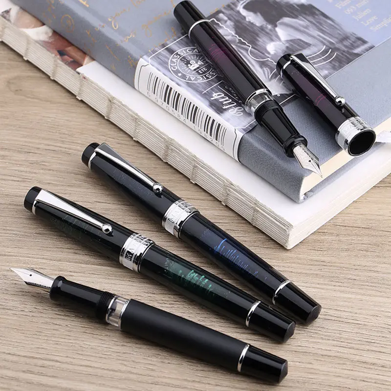 Metal Baking Paint Rod Differential Piston Fountain Pen, Big, Pointed Extra Fine, for Adult and Student Handwriting Practice Pen