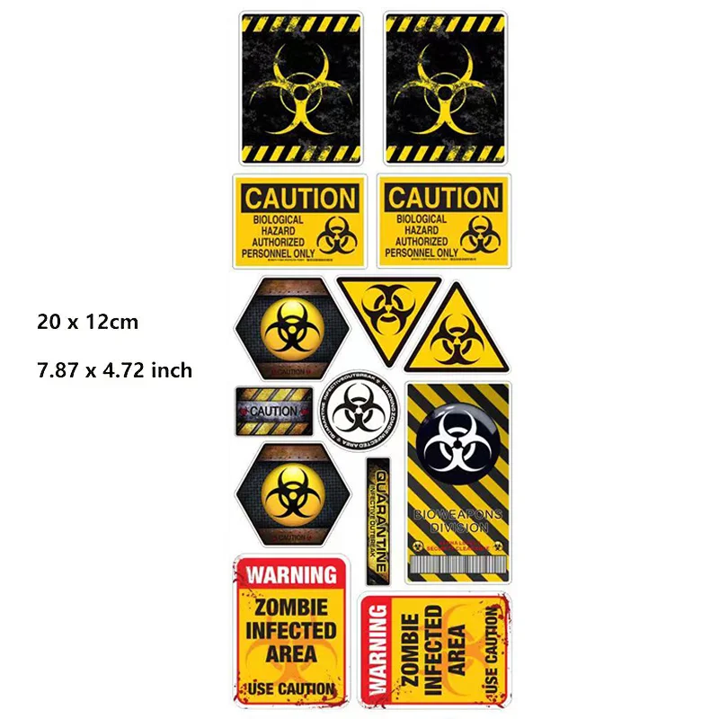 14PCS Nuclear Radiation Biohazard Biochemistry Vinyl Sticker Graphic Decals Emblem For Car Bike