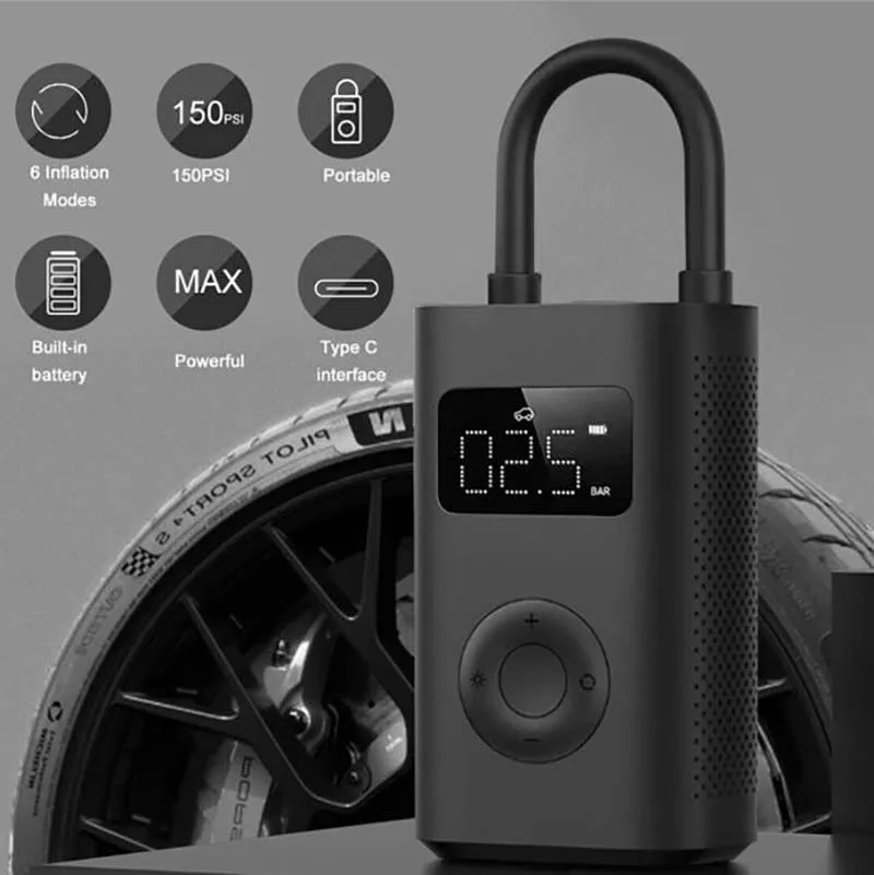 

2024 NEW Mini Portable Air Pump 2 Electric Air Compressor Treasure 150PSI Type-C LED Multitool Inflator For Automotive Car S