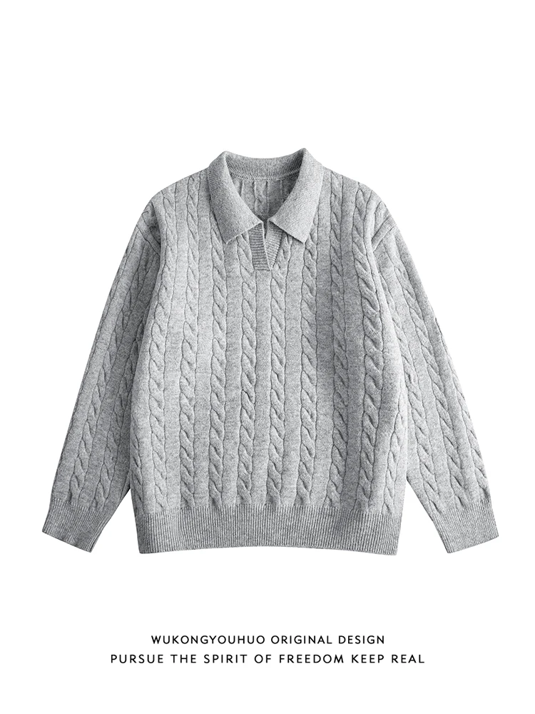 Мужской свитер с воротником-поло в стиле Old Money, универсальный повседневный вязаный топ в стиле ретро