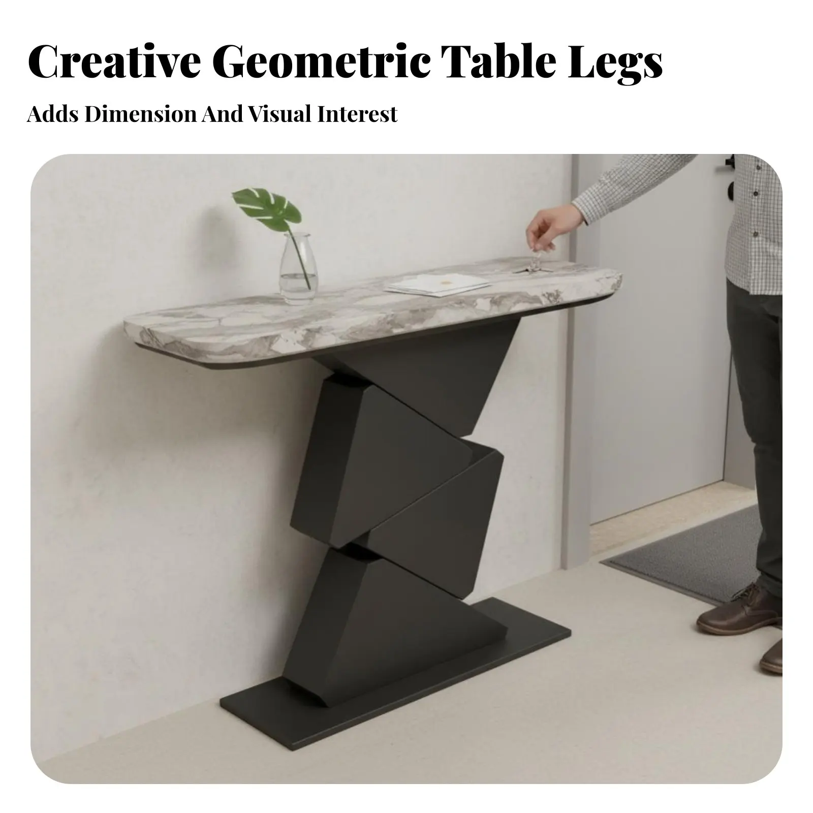 Entryway Display Table Narrow Dimensions Sculptural Pedestal Console Sintered Stone Top Heat-Resistant for Decorators
