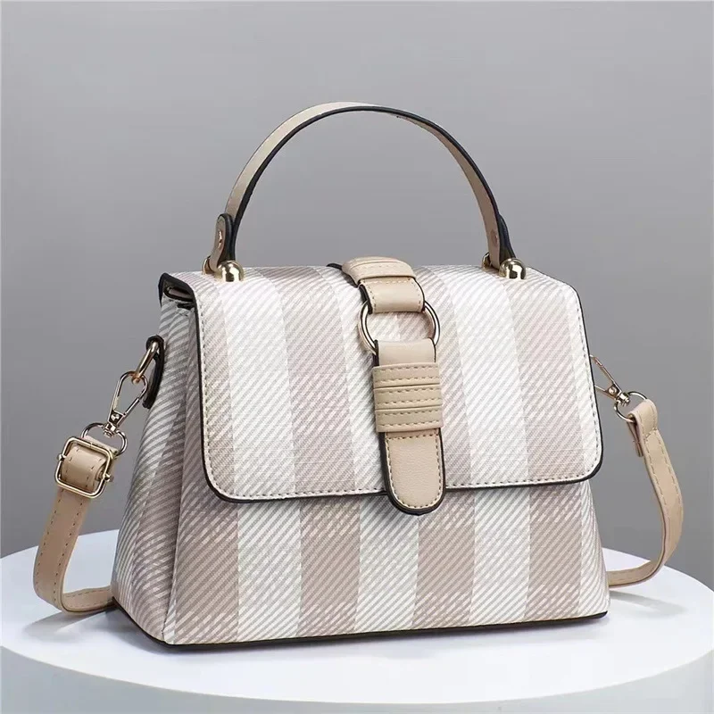 Korean Style PU Check Tote Bag for Women 2024, Large Crossbody Shoulder Bag with Inner Pockets