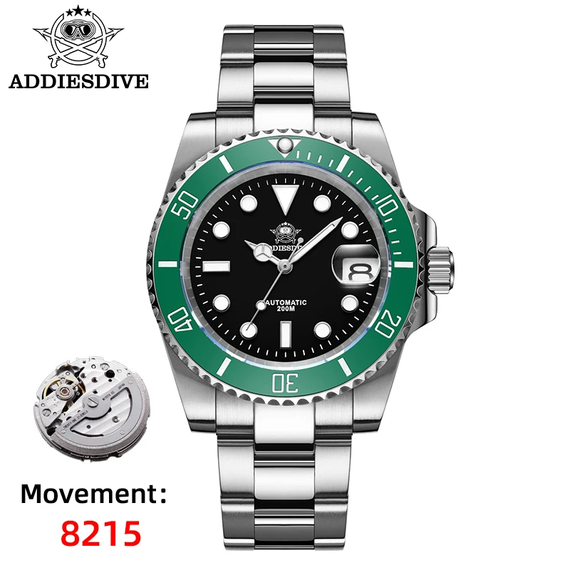 ADDIESDIVE Luxus Herren Automatikuhr 8215 Mechanische Uhr BGW9 Leuchtendes Saphirglas Taucheruhr Herren Analoguhr AD2503