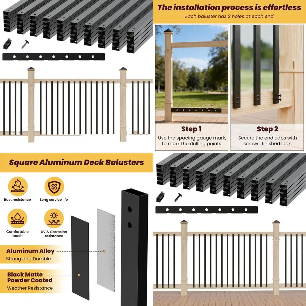 

Set of 50, 32.25 Hollow Deck Balusters, Matte Black, with Screws and Installation Guide for Outdoor Railings