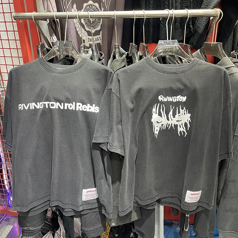 2026 الصيف الرسومات شعار طباعة RRR123 تي شيرت خمر غسلها أسود قصير ولكن واسعة RRR 123 تي شيرت تي شيرت للرجال والنساء