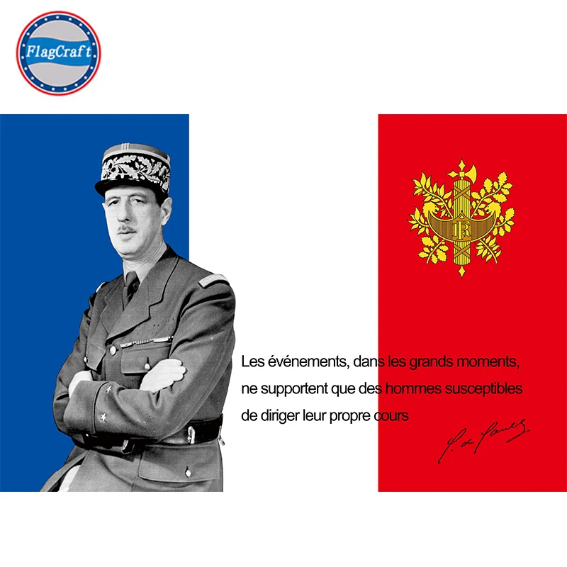 Charles de Gaulle Flag  For Home Decoration 100D Polyester Printing From Both Sides Back to Back