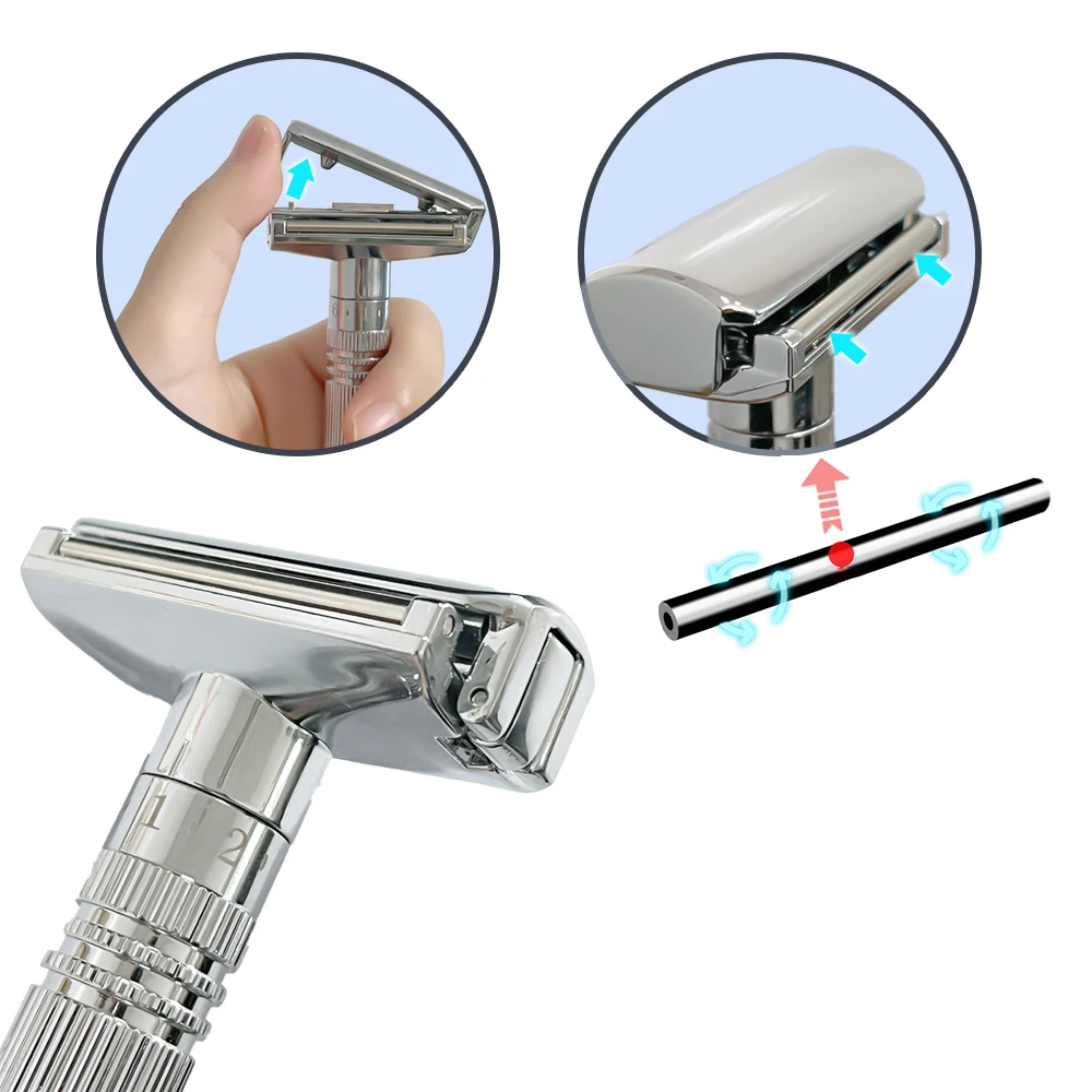 Whityle 09T-1 Glide 3.0 Pro Adjustable Safety Razor Double Edge Shaving Razor with Rolling Wheel 5 Blades For Man Shaving Kit