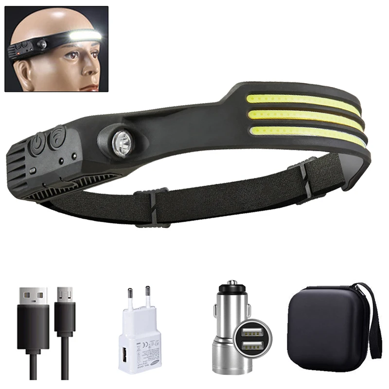COB LED Scheinwerfer Induktion Kopf Lampe Eingebaute Batterie USB Aufladbare Kopf Taschenlampe Outdoor Camping Angeln Sensor Scheinwerfer