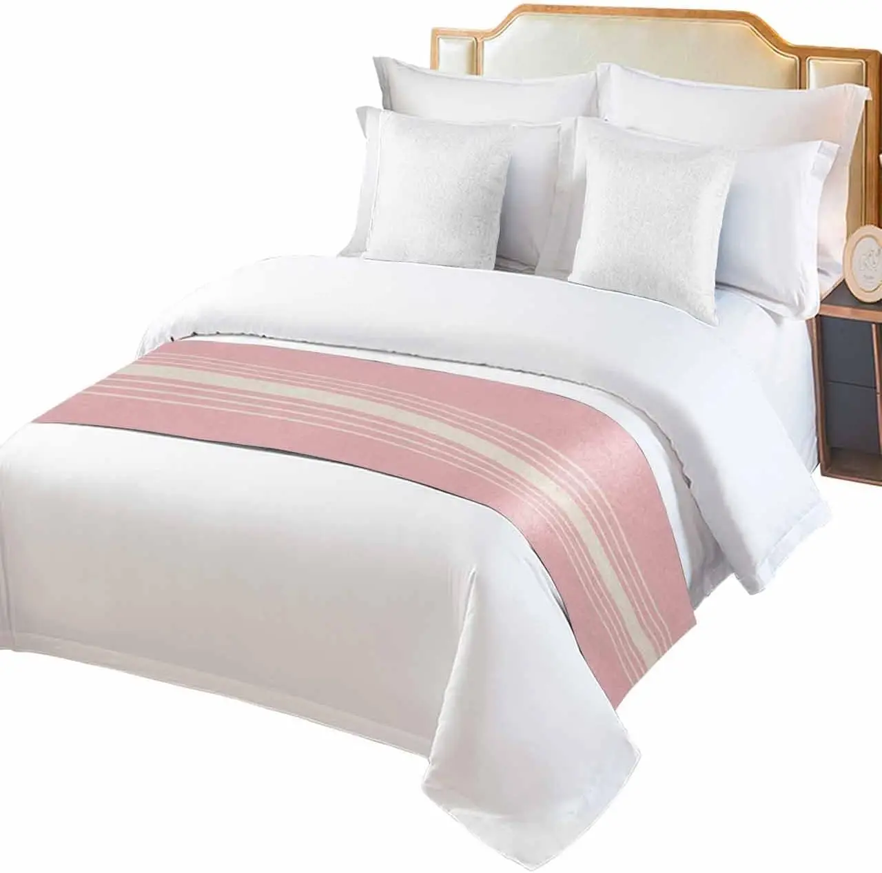 2D Flat-1pc Pink Striped Hotel Bed flag , ,Used in hotels, home furnishing, bedding accessories.
