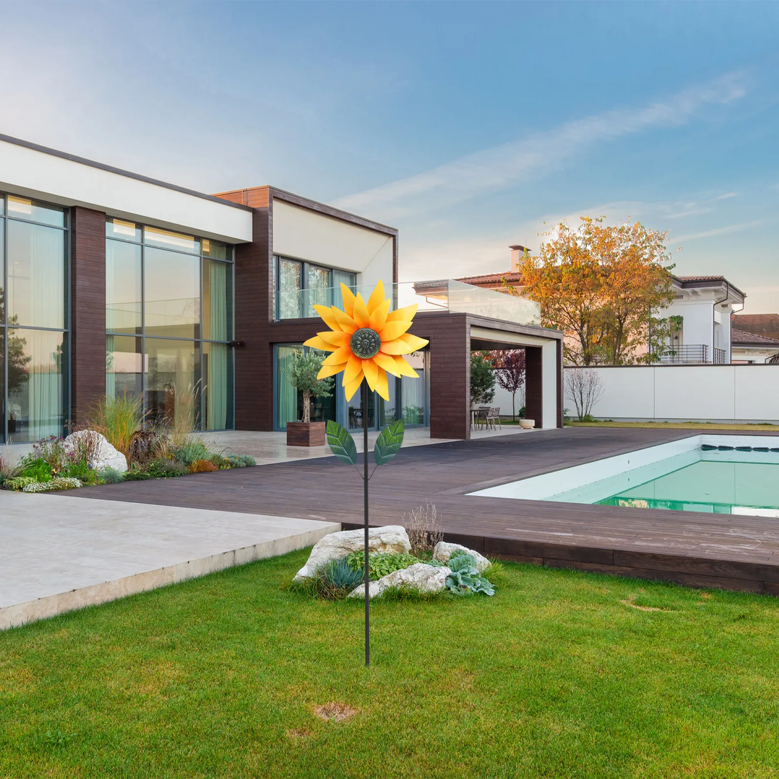 

Садовая металлическая ветряная мельница-подсолнух, большая цветная вращающаяся декоративная ветряная вертушка для улицы, украшение для двора, ландшафтный декор