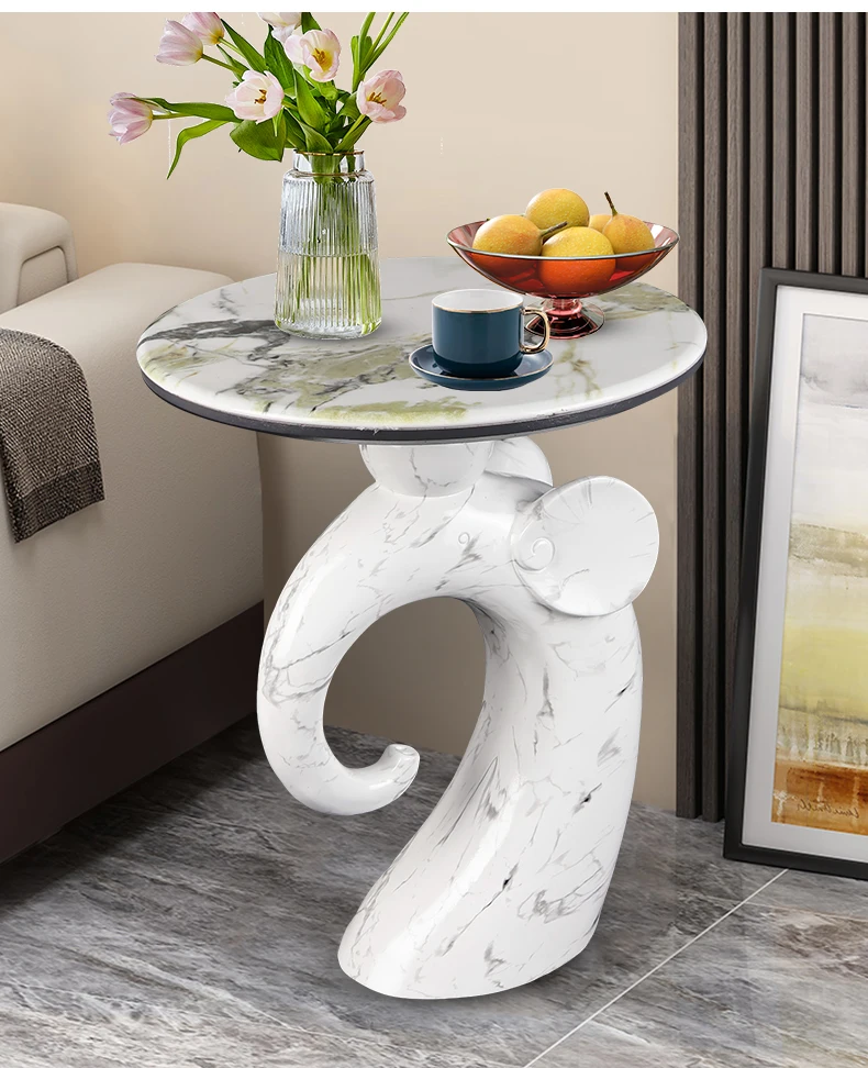 Home Decor Elephant Statue Side Tables Living Room Round Tea Table Bedroom Bedside Table Creative Animal Sculpture Coffee Tables
