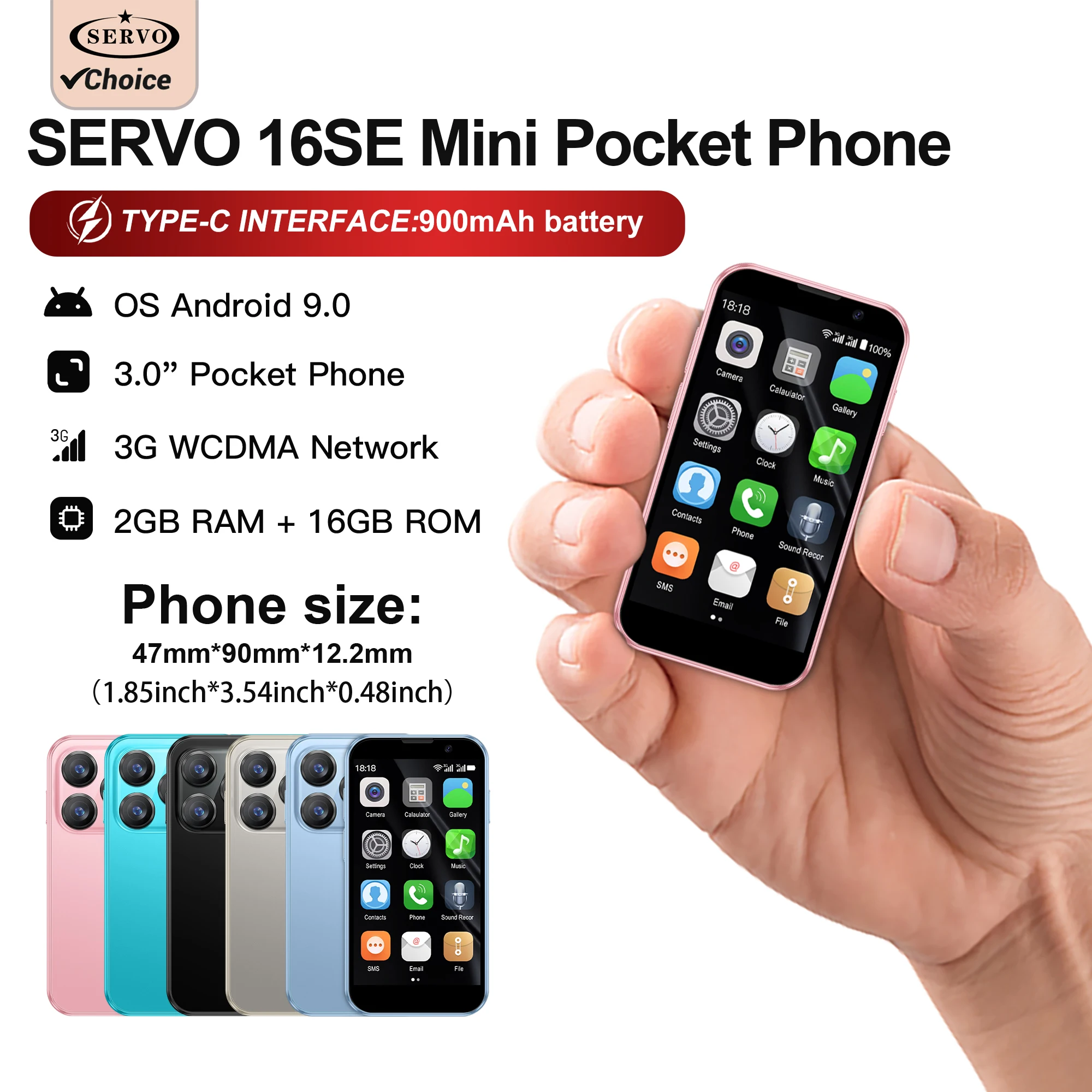 2025 Hot Selling 16SE Mini 3G Smartphone Android 9.0 3.0'' Screen Dual SIM Face Unlock 2GB+16GB Play Store Small Size Cellphone