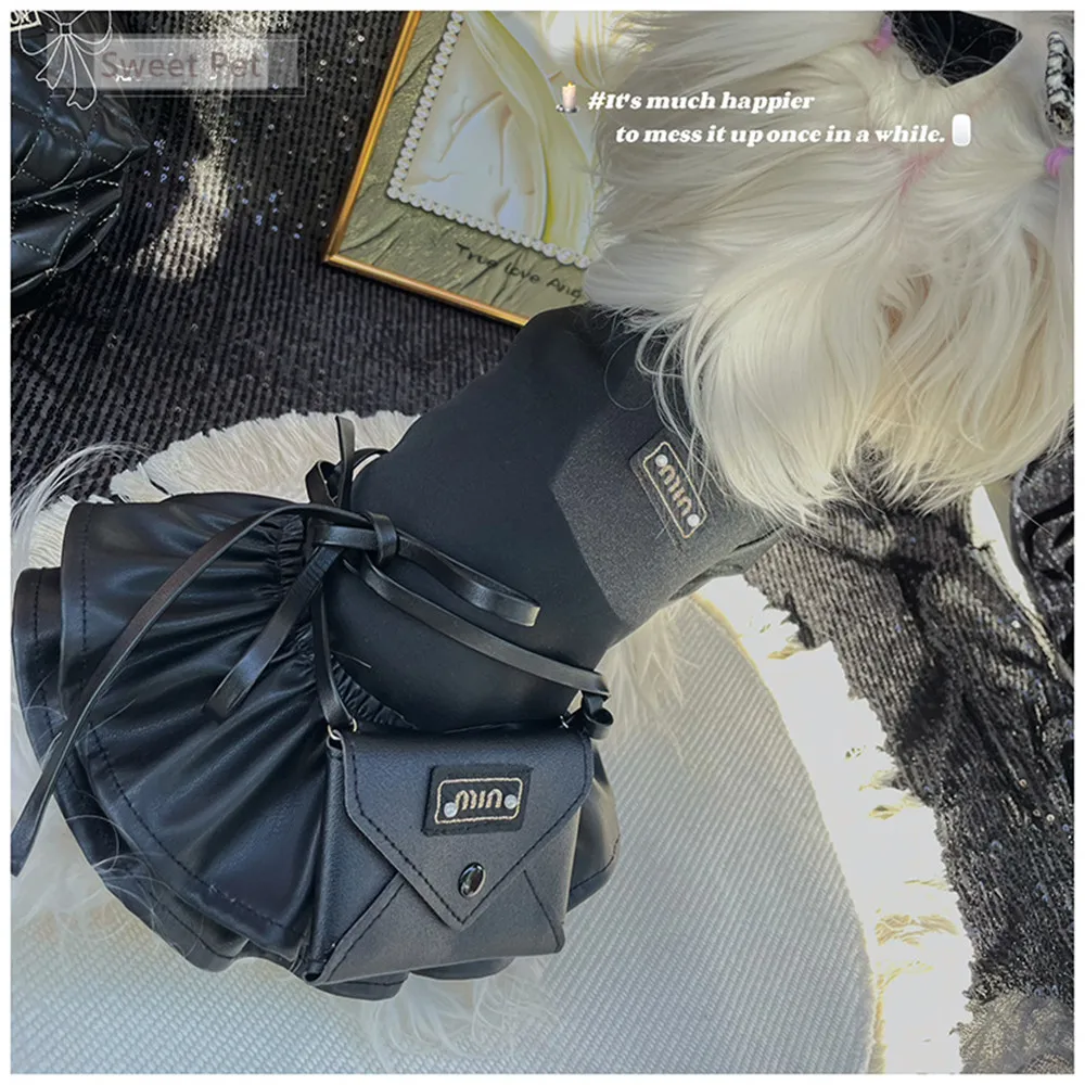 

Winter Black Pet Chihuahua Maltese Dress With Snack Bag - Classic Luxury Design For Small Dogs Puppy Clothing
