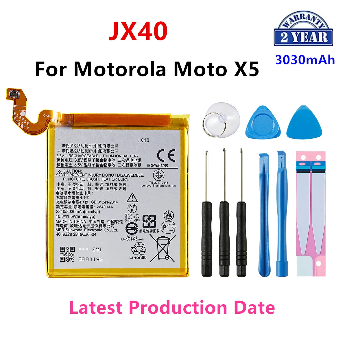 100% Original  JX40 3030mAh Battery For Motorola Moto X5+Tools