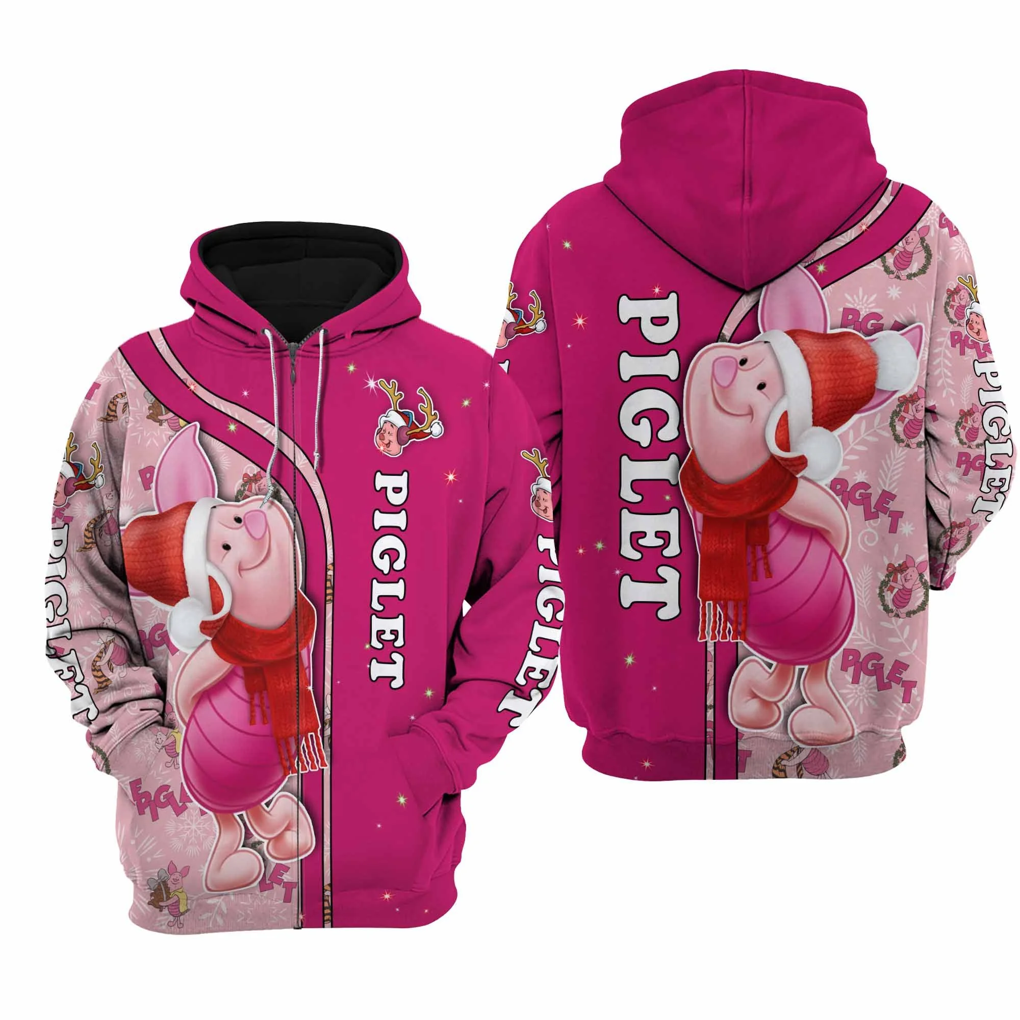 

PIGLET Christmas Unisex Hoodie/Zip Hoodie Disney Christmas 3D Hoodie Fashion Casual Sweatshirt Women Hoodie