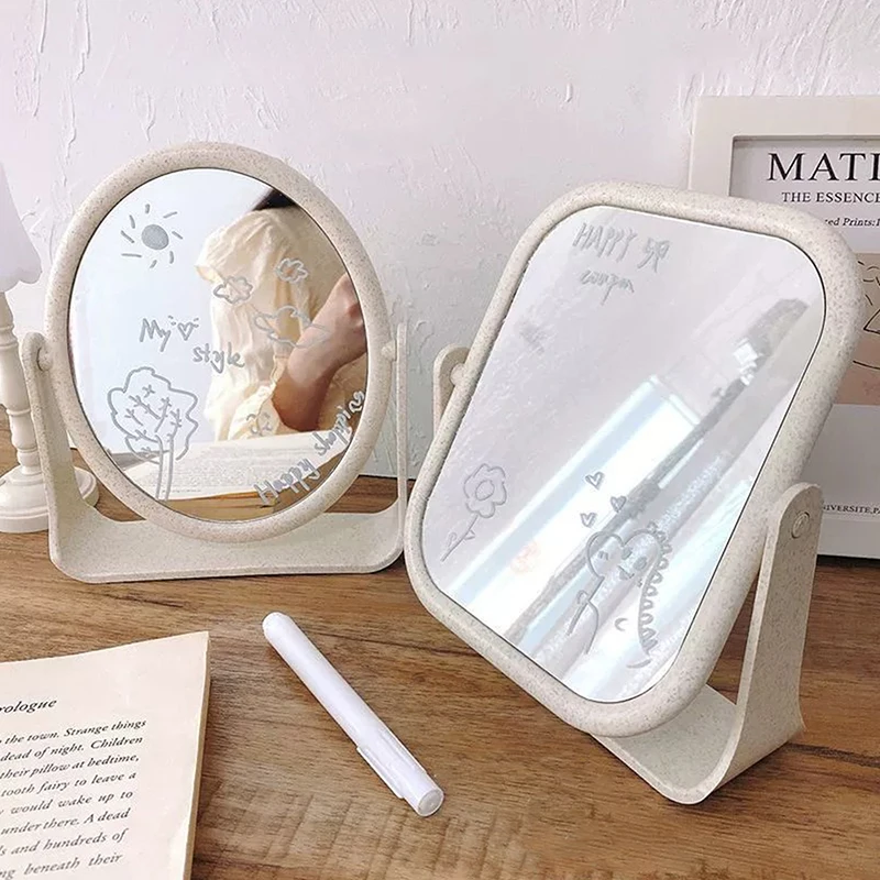 Foldable Desktop Makeup Mirror 360 Degree Rotating Double Sided Princess Mirror Portable With Stand Square Round Mirror Home