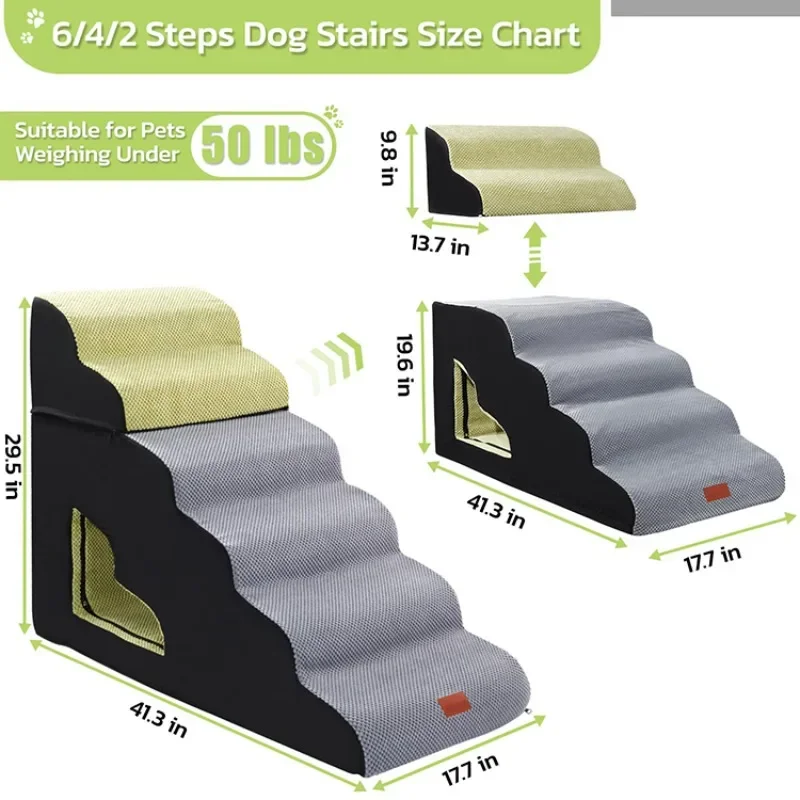 Dog Stairs for High Bed, 30 in Height 6 Steps Soft Foam Spliced Dog Steps for Bed, Non-Slip Sturdy Pet Stairs