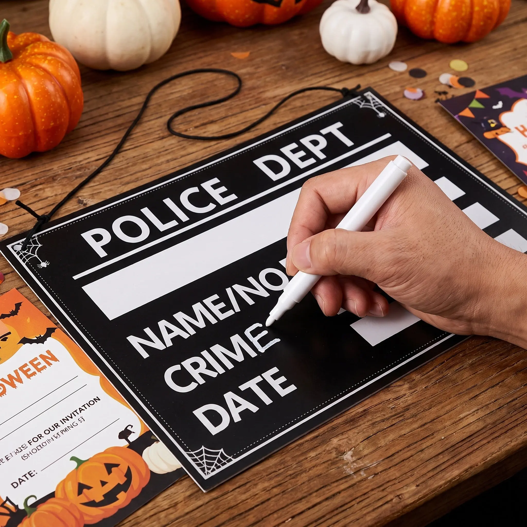 1Set Prison Theme Prop Halloween Prisoner Nameplates Erasable Mugshot Card Party Scene Photo Booth Costume Accessory