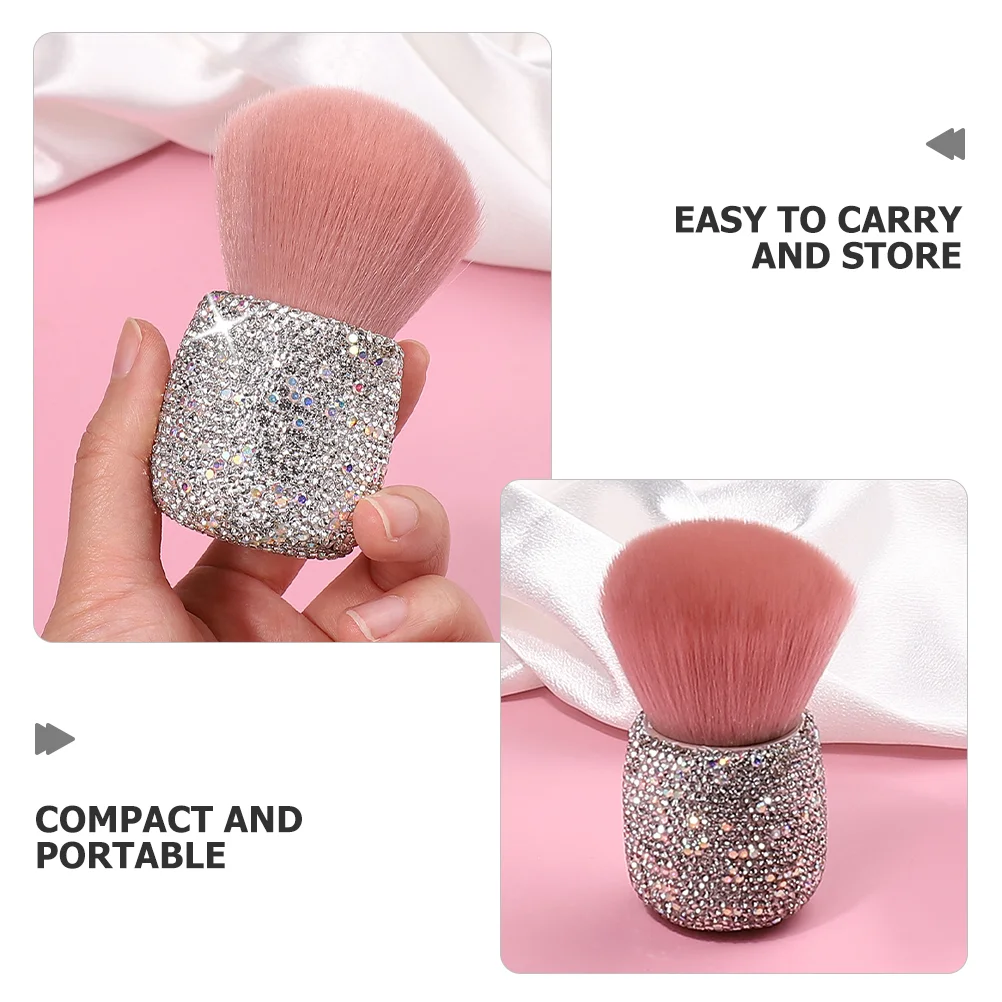 Brocha de setas, brochas de maquillaje para base, colorete, limpieza de uñas, cabeza de plástico rosa brillante, portátil