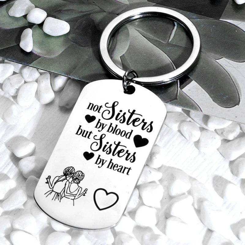 For Women Teen Girls Sister Keychain Friendship Gifts for Birthday Gifts-Not By Blood But By Heart-ABFB