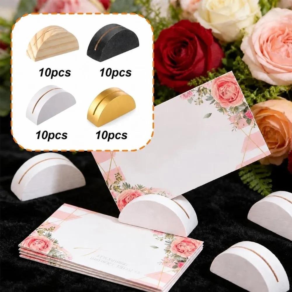 10pcs Multifunctional Wooden Wood Card Holder Semicircle Art Crafts Table Number Stands Seat Card Bracket Wedding Banquet