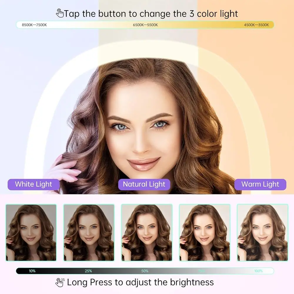 Doppelseitiger LED-Kosmetikspiegel mit 1-facher/7-facher Vergrößerung, verstellbarer Beleuchtung, ausziehbarem Arm, ovales Design in Kohleschwarz